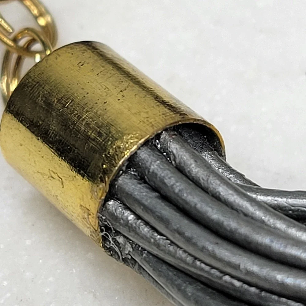 Vintage Multi Strand Leather Band Tube Bracelet Gold Copper Statement 80's